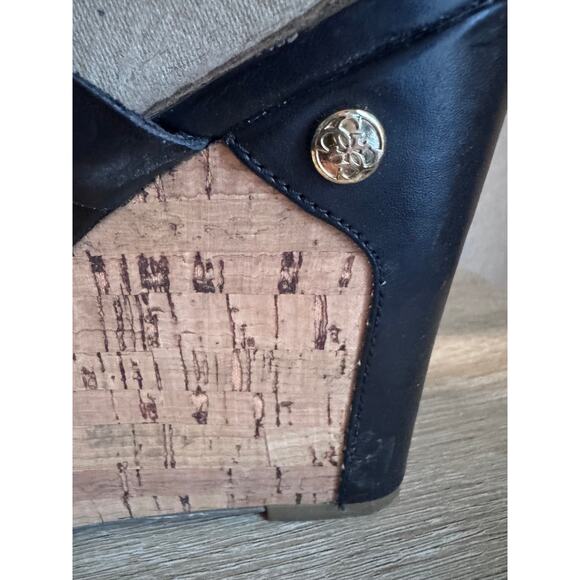 Guess Black Strappy Cork Wedge Sandals Women's Size 8M - Picture 2 of 8